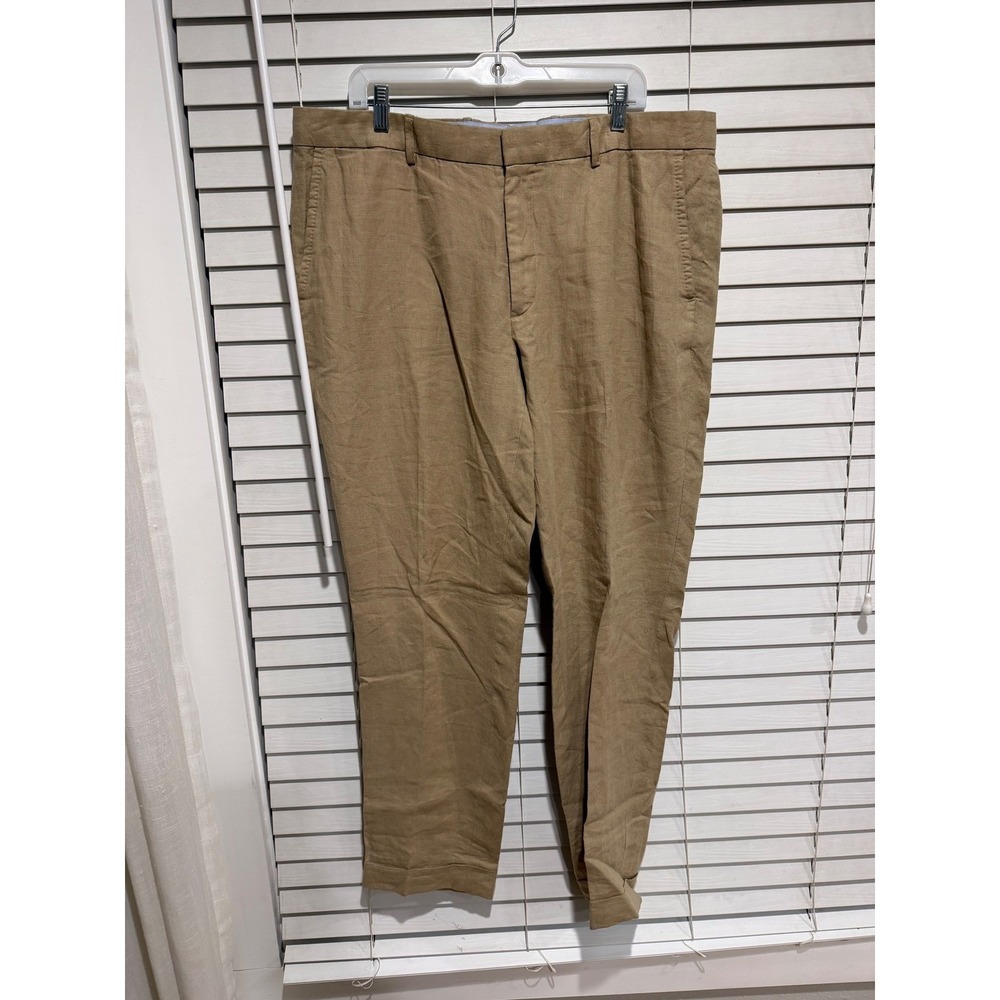 Polo Ralph Lauren Men Tan Linen Blend Chino Pants 35x30 Flat Front
